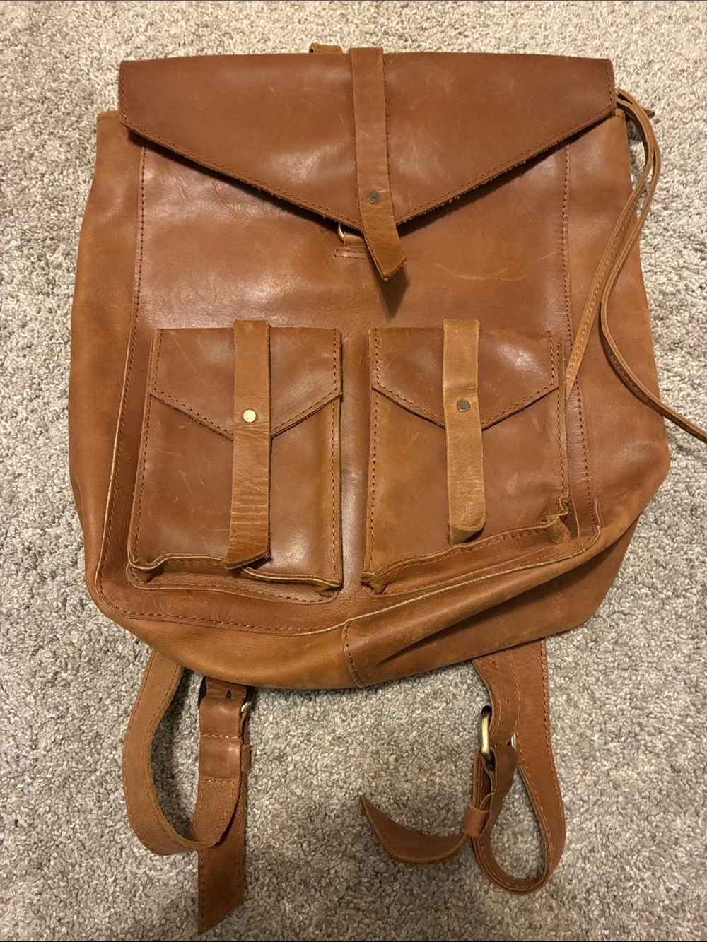 Raven + Lily Chestnut Leather Backpack with Front Pockets